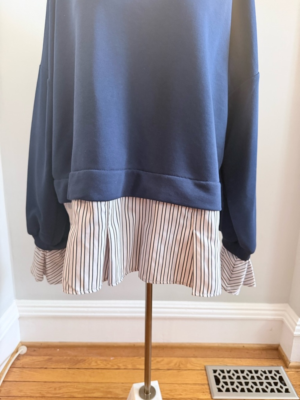 Maeve Navy Layered-Look Sweatshirt with Striped Hem - Picture 2 of 5